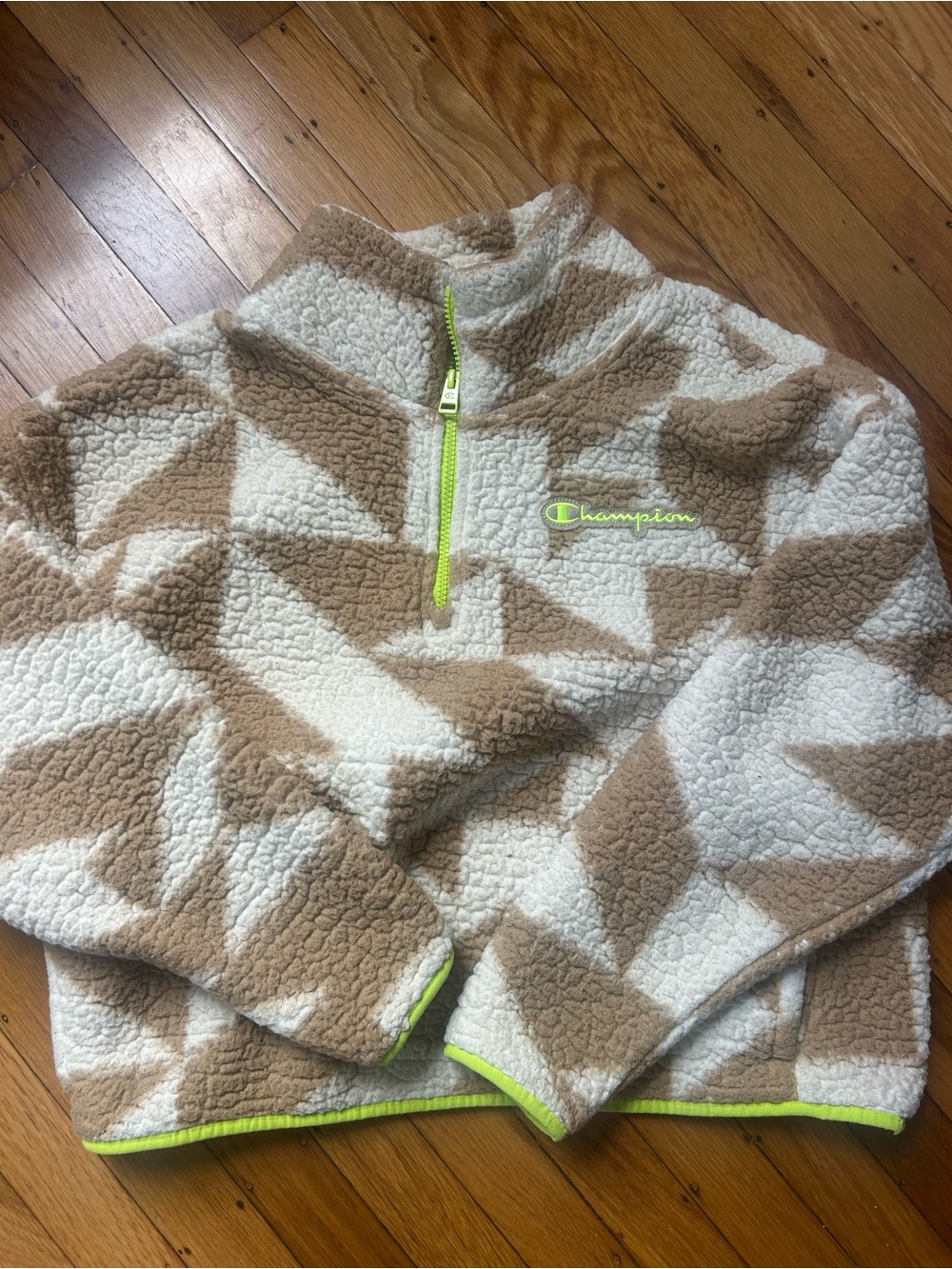 Champion Beige & Cream Sherpa Quarter-Zip with Neon Trim